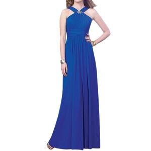 DESSY Collection Sapphire Blue Chiffon Brooch Gown Dress #2917 - Sz 10 - NWT